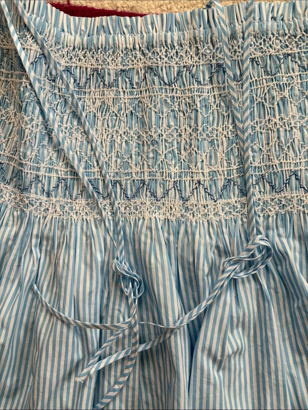 Two new J Crew Smocked Blue & White peplum tops